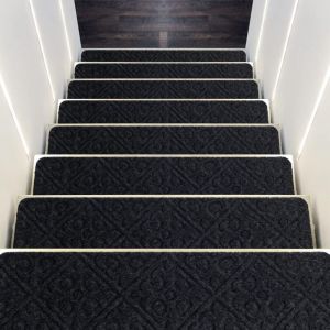 Goplus - Lot de 15 Marchettes d'Escalier avec Surface Antiderapante, Tapis d'Escalier Antiderapant avec Design a Plusieurs Couches, Tapis de