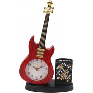 Eosnow Horloge de bureau Vintage en forme de guitare, Base Stable, alarme ABS aliment&eacute;e par batterie avec porte-crayons, pour chambre &agrave; coucher et