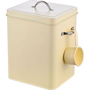 Relaxdays bo&icirc;te &agrave; lessive 6 L, m&eacute;tal, cuill&egrave;re doseuse, design r&eacute;tro, couvercle, aussi pour croquettes, beige