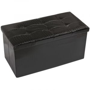 Coffre De Rangement Avec Couvercle Amovible En Simil Cuir Tabouret Repose Pieds 76x38x38 cm - Noir