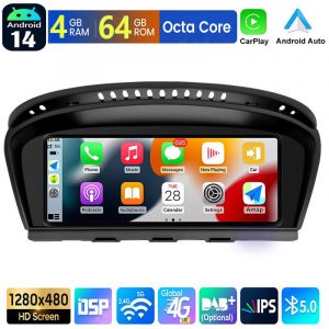 Autoradio Apple CarPlay Android 14 pour BMW S&eacute;rie 5 E60 E61 E90 GPS BT WIFI - 4+64G