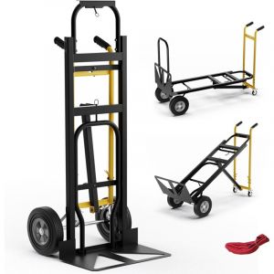 COSTWAY Diable Pliant en M&eacute;tal 3 en 1 avec 4 Roues en Caoutchouc, Chariot de Transport Industriel Robuste Capacit&eacute; 450 Kg, Diable Convertible pour