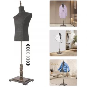 Mannequin homme, bras et doigts en bois, buste de mannequin &agrave; hauteur r&eacute;glable, avec porte-pantalon support de chaussure, buste de tailleur pour