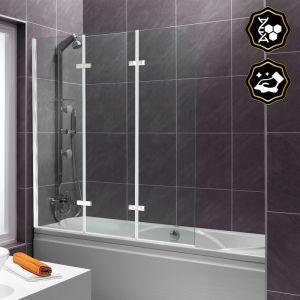 Pare-baignoire pivotant &agrave; 180degr&eacute; pivotant Paroi de douche sanitaire 6mm Nano Repliable glass 3 parties 120x140cm Argent
