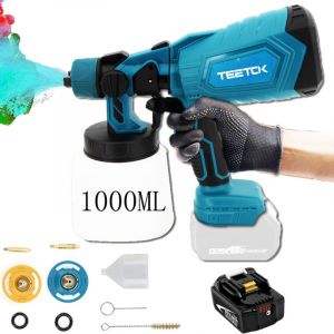 Pistolet à peinture,Kit de système de pulvérisation de peinture à batterie Pistolet à peinture électrique Pistolet à peinture 1000 ml Compatible avec