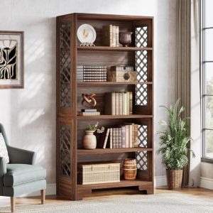 Tribesigns - Bibliothèque à 6 niveaux, 180 cm de haut, vintage à poser au sol, étagère de rangement à 5 étagères, bibliothèque du milieu du siècle