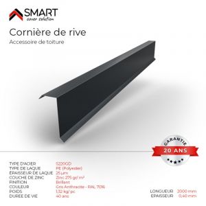 Cornière de rive - bac acier - tôle de couverture - Toiture - H12 Gris Anthracite ral 7016 L=2m