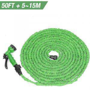 Tuyaux d'arrosage extensible r&eacute;tractable avec Pistolet 7 fonctions pour Jardin, Irrigation, Nettoyage - 50FT / 5M - 15M - Vert