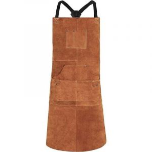 Jamais UTILIS&Eacute;]Tablier de Soudure, Tablier de Travail en Cuir de Vachette avec 6 Poches, 24'x 36' Tablier de Cuisine Multifonctionnel, Brets