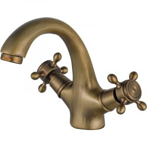 Ahlsen - Robinet de salle de bain en laiton vieilli rétro, mitigeur de lavabo à deux poignées, mitigeur de salle de bain nostalgie brossé pour salle
