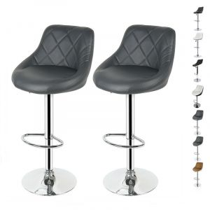 Tabouret de Bar Lot de 2 avec Si&egrave;ge Bien Rembourr&eacute;, 2 Design 2 Couleurs, Tabourets en Simili-Cuir R&eacute;glable, Gris