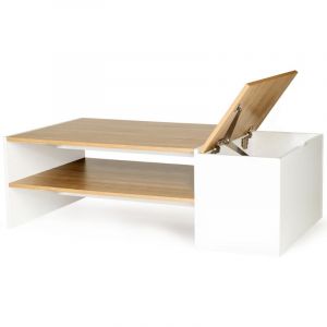 Table basse bar contemporaine Idmarket izia - Avec coffre - Bois - Blanc