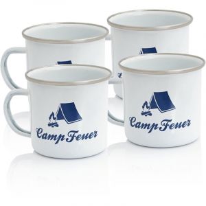 Tasse en &eacute;mail (lot de 4) 350 ml - blanc Gobelet &eacute;mail avec bord en acier inoxydable - Campfeuer