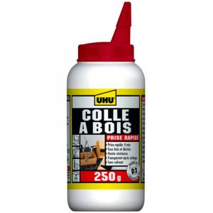 UHU - Colle à bois express - Plus forte que le bois, résistante à l'humidité, D2, sans solvants, embout de précision, transparente, biberon 250g