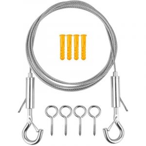 Fil de Rideau Acier Inoxydable, 5M C&acirc;ble de Rideau, Fil de Rideaux Corde, C&acirc;ble de Rideau avec 4 Pi&egrave;ces Piton Crochets &agrave; Visser pour Tringle &agrave;