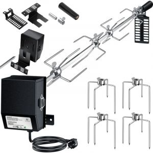 Set de brochettes en acier inoxydable 107cm pour le barbecue à gaz Weber Spirit avec 4 aiguilles à viande bbq pince à viande Poignée et moteur