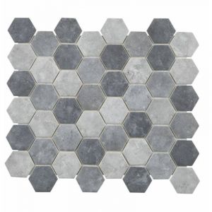 Decoon - Mosaïque Verre - Mix Gris - 32.5 x 28 cm - Hexagones