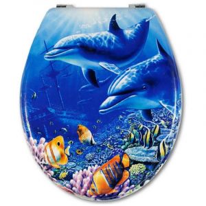 Abattant De Toilette Universel Bois Mdf Impression Acier Charni&egrave;res Wc Fond De Mer -3,5 -