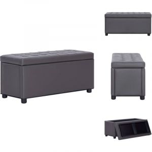 Pouf de rangement 87,5 cm Gris Similicuir - Pouf De Rangement - Pouf Coffre - Banc Avec Rangement - Meuble Multifonction - Décoration Intérieure