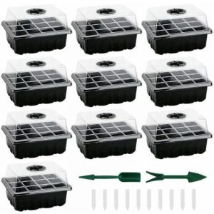 Mini serre pour semis, lot de 10 Mini serres pour plantes 120 cellules, plateau de semis avec plateau et couvercle, plateau de semis int&eacute;rieur durable