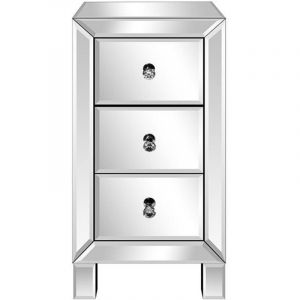 Table de chevet miroir moderne 3 tiroirs, table de nuit contemporaine, meuble de chambre avec tiroirs