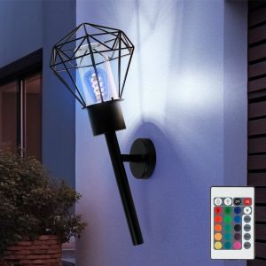 Applique murale d'extérieur lampe de jardin lampe torche noire applique vintage, acier inoxydable, télécommande dimmable, led rvb 8,5W 806Lm blanc