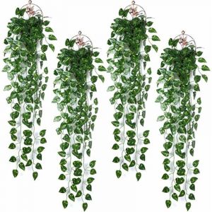 4pcs90cm Artificielle Lierre Grimpant Verte Fausse Plante Tombante Suspendue D&eacute;corations pour Mariage, C&eacute;l&eacute;bration, F&ecirc;te, Cuisine, Jardin, Bureau Deco