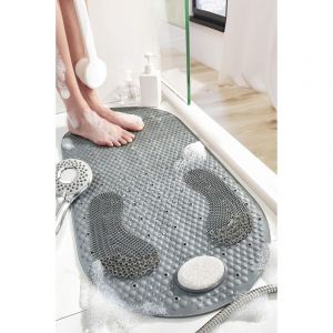 Tapis de Douche 40x80cm Tapis de Bain Antid&eacute;rapant de Baignoire Tapis de Pied avec Pierre Ponce Amovible, avec Ventouses (Gris)