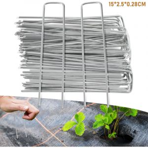 Vingo - Set 500 Piquets en acier galvanis&eacute;, Piquets de Fixation &Oslash;2.8mm 150x25mm, pour b&acirc;che anti-mauvaises herbes