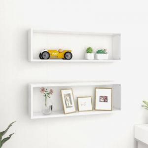 Bonnevie - Lot de 2 Étagères cube murales Étagère de Rangement - Meuble de rangement Blanc 80x15x26,5 cm Aggloméré BV841073