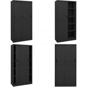Armoire de bureau et porte coulissante Anthracite 90x40x180 cm - Armoire De Bureau - Meuble De Rangement - Classeur - Armoire Métallique - Armoire