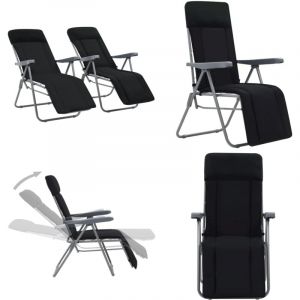 Vidaxl - Chaises pliables de jardin avec coussins lot de 2 Noir - Chaise De Jardin - Chaise Pliante - Chaise Relax - Fauteuil De Jardin - Mobilier De