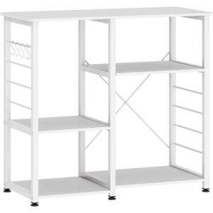 Etagère de Cuisine en métal et Bois, Meuble Rangement Desserte de Cuisine Etagère pour Four à Micro-Ondes, avec 3 + 3 Tablettes, Blanc - Soges