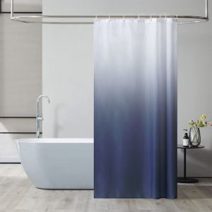 Rideau de Douche Anti Moisissure Tissu Lavable 120x200cm Long Rideau de Bain Imperméable en Polyester avec 8 Crochets de Rideau Douche Original Bleu