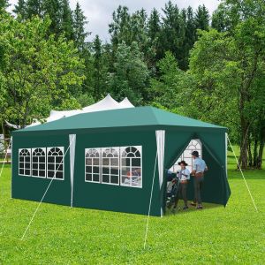SWANEW Tonnelle Pavillon Polyéthylène Tubes en Acier – Tente de luxe en polyéthylène et tubes en acier, tente de jardin pratique 3x6m Vert