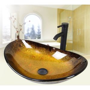 Puluomis - Vasque à Poser en verre Lavabo pour Salle de Bain,55x35x15cm,Ovale,or-jaune - Jaune - Jaune