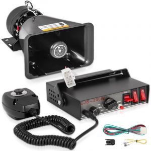 Système de Sirène PA, 200 W, 7 Sons d'Avertissement de Voiture, Alarme d'urgence Incendie, Sirène d'Incendie, avec Klaxon, Haut-Parleur PA, Système