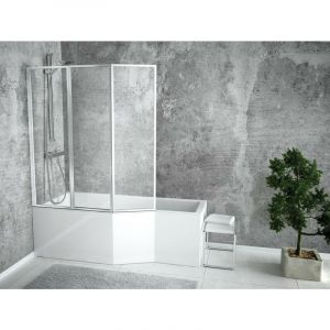 Otitec - Baignoire bain douche gauche avec pare baignoire 3 volets + tablier de baignoire blanc integra 150x75