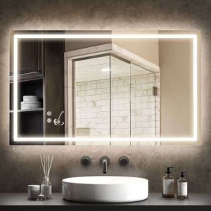 Miroir de Salle de Bain avec Éclairage LED - Miroir Murale Lumineux 80x100 cm, Interrupteur Tactile, 3 Températures de Lumière (Blanc