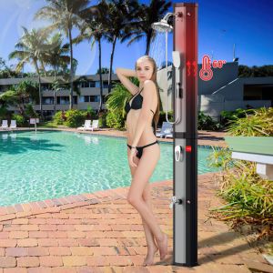 Wolketon Douche solaire de jardin 60 L avec housse de protection, douchette &agrave; main et bouchon de vidange &ndash; colonne pour jardin, piscine et camping,