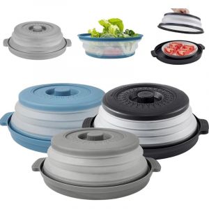 3 Pi&egrave;ces Couvercle Micro Ondes Pliable avec Plateau, Cloche Micro Ondes R&eacute;tractable, Cloche Micro Onde Couvercle, pour Micro Onde Fruits L&eacute;gumes,