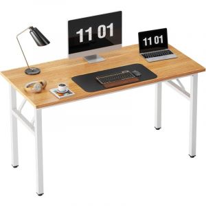 Soges - Petite Table Pliante、Bureau d'angle pour Bureau à Domicile,120x60x75cm,Teck et Blanc