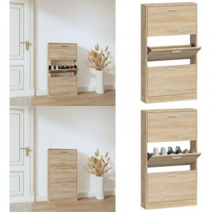 Armoire à chaussures Chêne 59x17x108 cm Bois d'ingénierie - Meuble Range Chaussure - Armoire Chaussure - Rangement Chaussure - Commode Chaussure