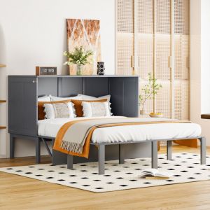 Lit adulte 140 x 200 cm, lit enfant, lit pliant, sommier à lattes, lit double, gris