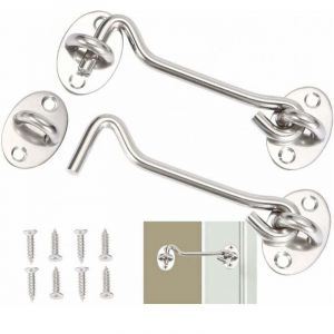 Crochet Cabine 2 Pi&egrave;ces,Crochet Fermeture Porte,Serrure &agrave; Crochet de Porte en Acier Inoxydable Argent,Avec Vis de Montage,Pour Fen&ecirc;tre,Porte de