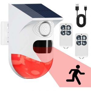 D&eacute;tecteur de mouvement solaire, d&eacute;tecteur de mouvement ext&eacute;rieur, d&eacute;tecteur de pr&eacute;sence infrarouge sans fil, son 120 dB et &eacute;tanch&eacute;it&eacute; IP67, alarme