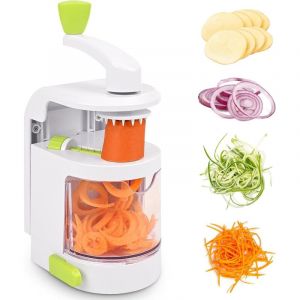 Spiraliseur de l&eacute;gumes 4 en 1, machine &agrave; spaghetti manuelle avec r&eacute;cipient de r&eacute;cup&eacute;ration, sans BPA, coupe-l&eacute;gumes multifonctionnel pour carottes,