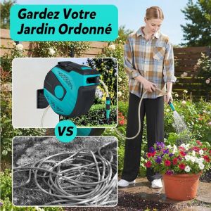 COSTWAY Enrouleur Automatique Pivotant &agrave; 180&deg;, Enrouleur de Tuyau d'Eau Fixation Murale avec Tuyau d'Arrosage R&eacute;tractable 20 M, Lance Arrosage