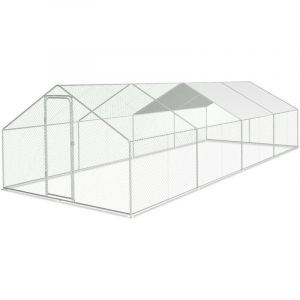 Poulailler extérieur Toit du poulailler, Acier galvanisé Petit poulailler Enclos extérieur avec protection solaire Cage à poules, 3 x 8 x 2 m