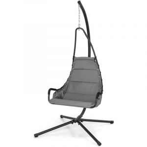 Fauteuil Suspendu avec Support, Chaise Suspendue Int&eacute;rieur Ext&eacute;rieur avec Si&egrave;ge Rembourr&eacute;, Cadre en M&eacute;tal en Forme de 'x', Chaise Hamac avec Support